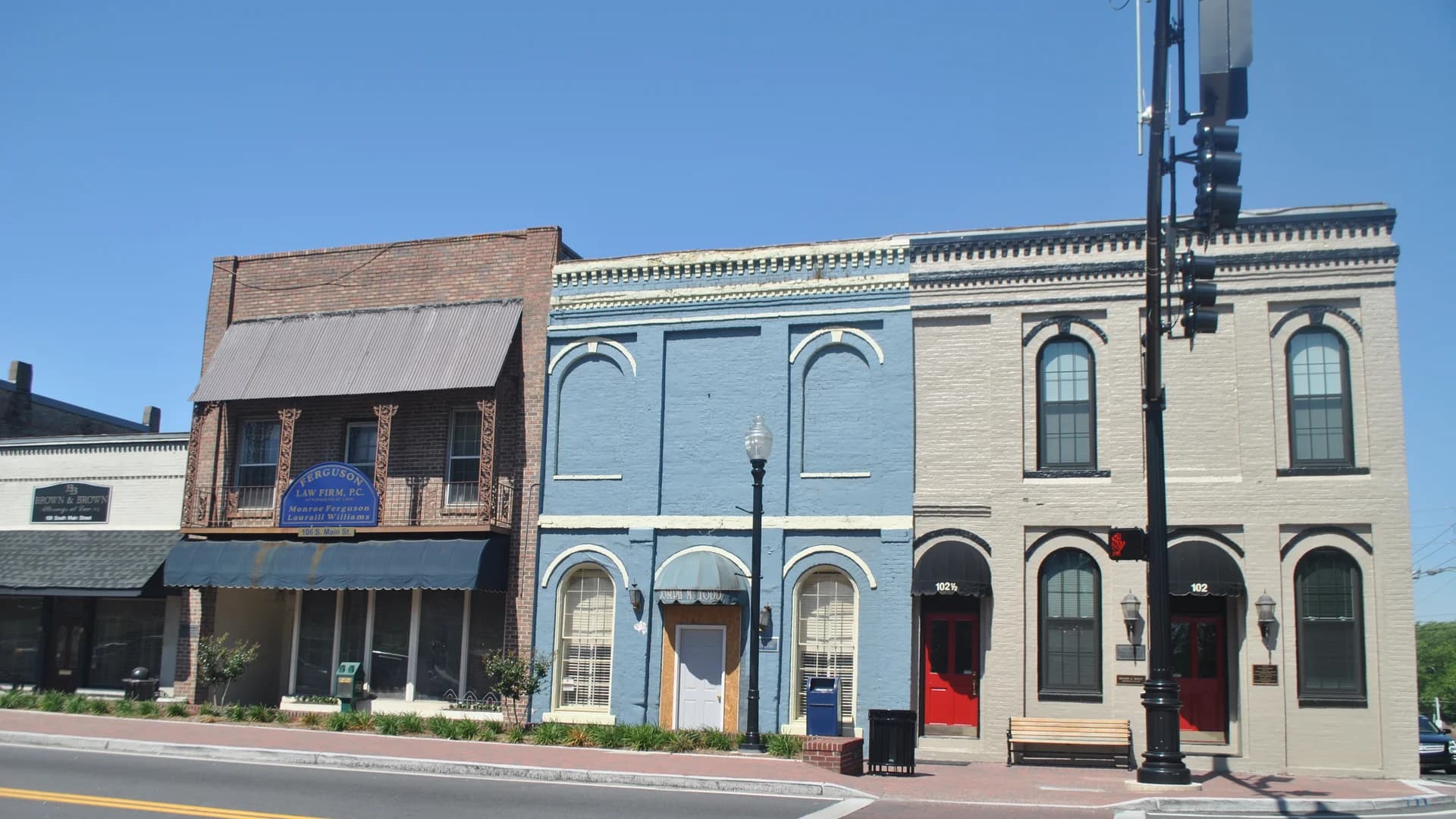 Historic storefronts in the Jonesboro commercial historic district in Georgia.