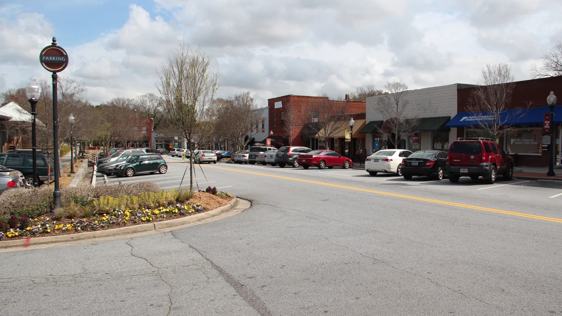 Downtown storefronts along a commercial streetscape in Norcross, Georgia.